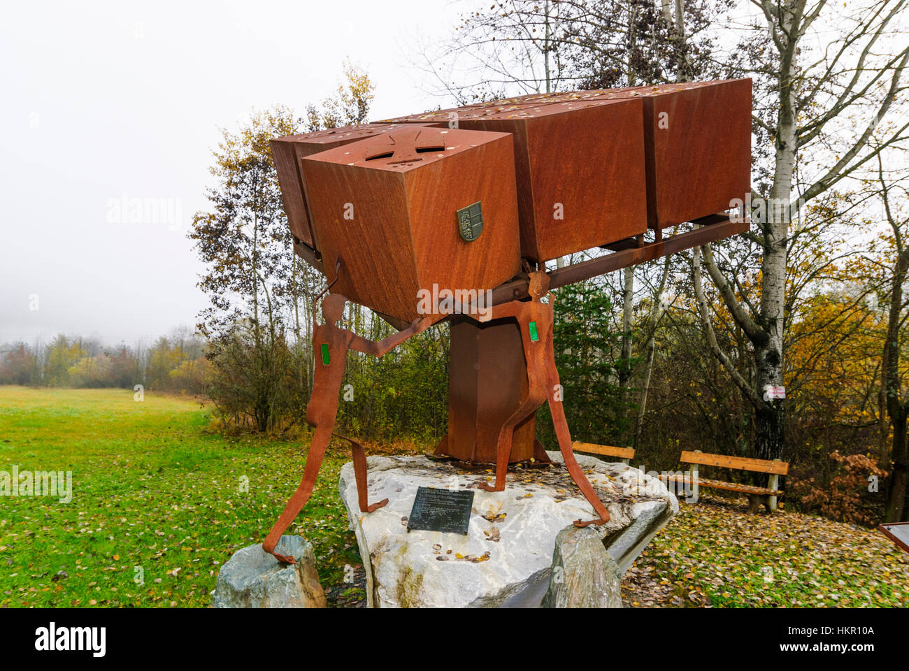 Ferlach: Monument to the Carinthian plebiscite in 1920 at the Drau, , Kärnten, Carinthia, Austria Stock Photo