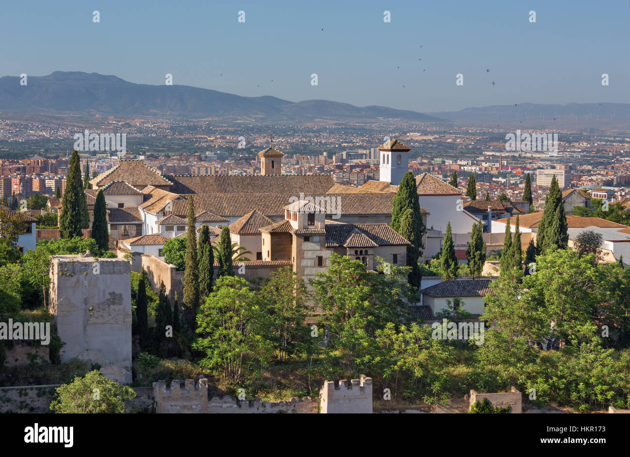 Granada - The outlook over the town and the monastery. Stock Photo