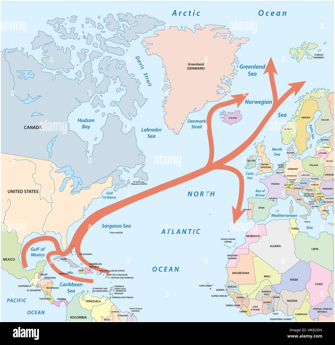 Atlantic Ocean Gulf Stream Map 