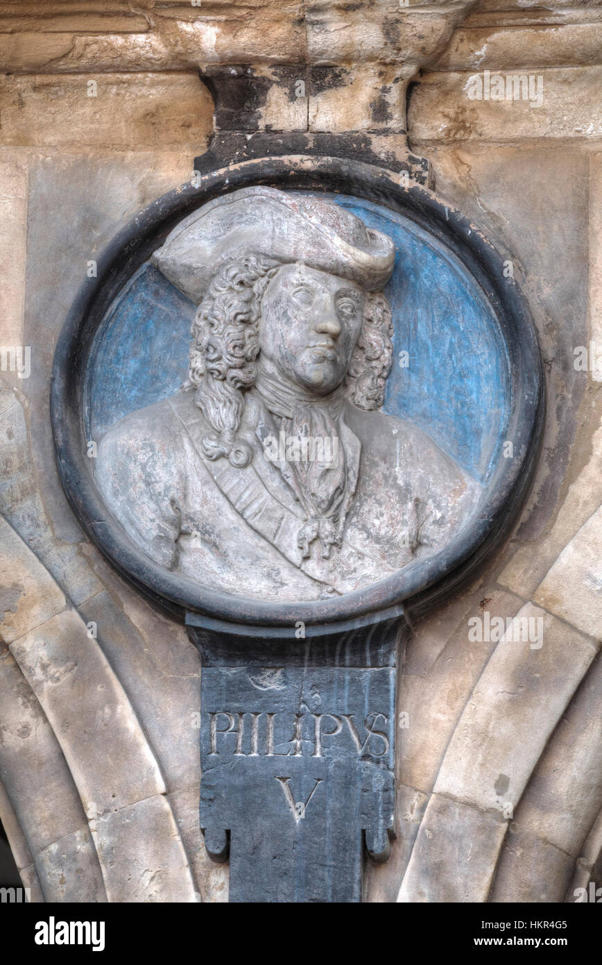 Medallion of King Philip V, Plaza Mayor, Salamanca, UNESCO World Heritage Site, Spain Stock Photo