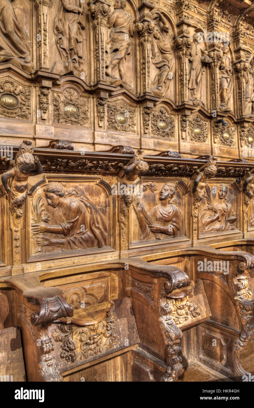 Choir Chairs, New Cathedral of Salamanca, Salamanca, UNESCO World Heritage Site, Spain Stock Photo