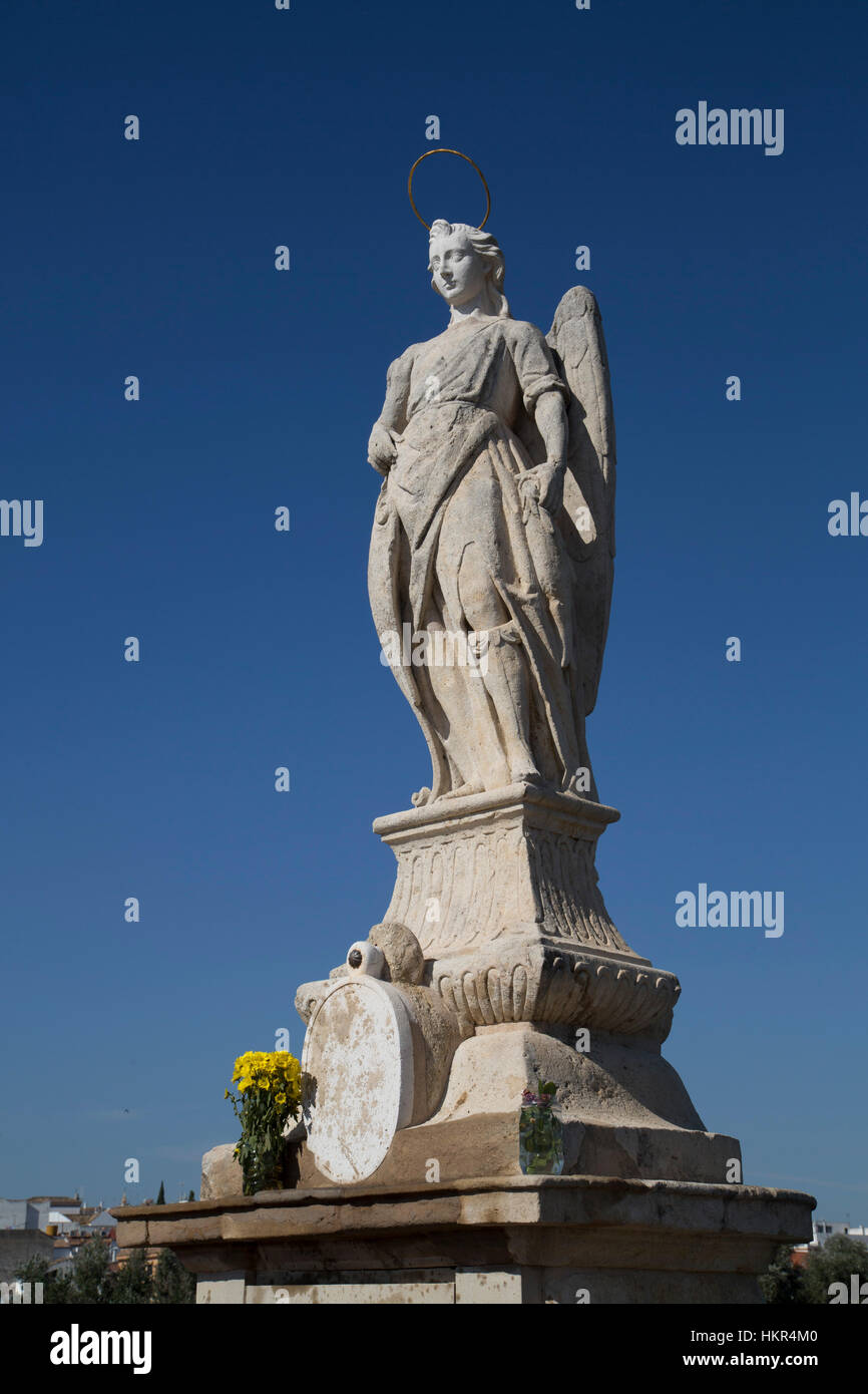 Statue of Raphael the Archangel, On Roman Bridge, Cordoba, Spain Stock