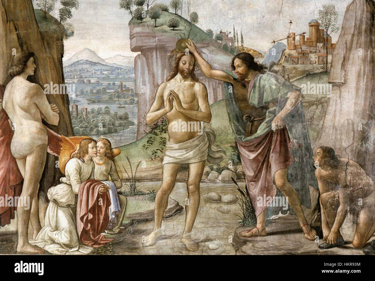 The 'Baptism of Christ' fresco in the Cappella Tornabuoni, Florence ...