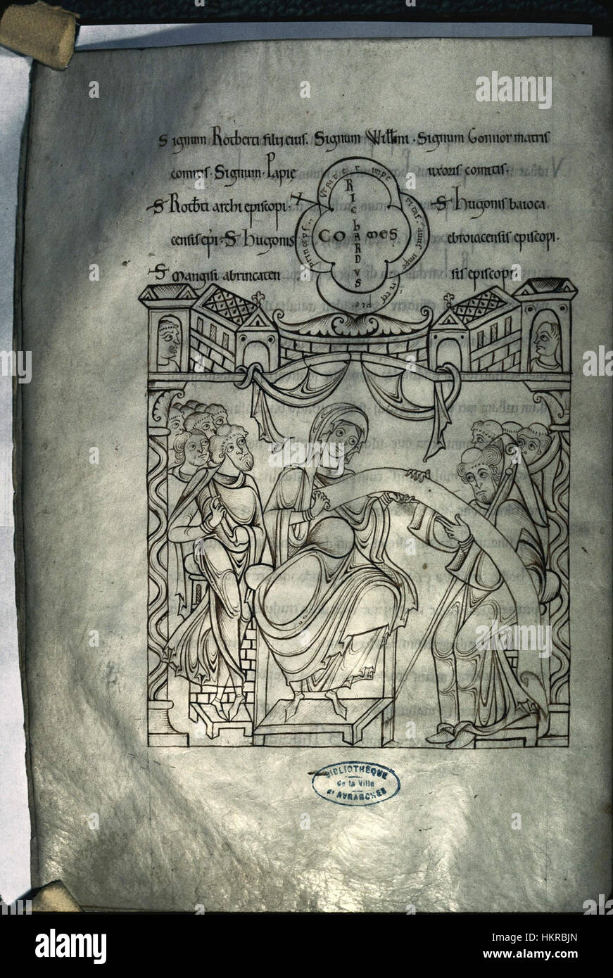 A page from the Cartulaire du Mont-Saint-Michel, a medieval manuscript ...