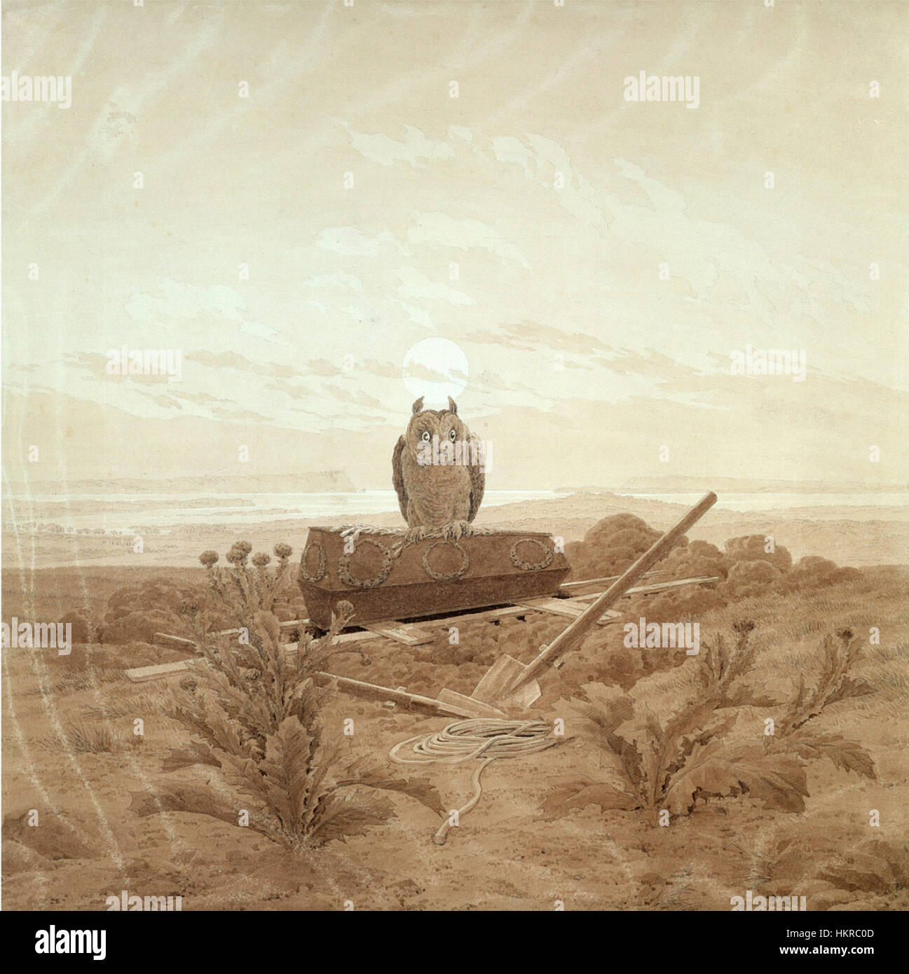 Caspar David Friedrich - Landscape with Grave, Coffin and Owl - WGA08302 Stock Photo
