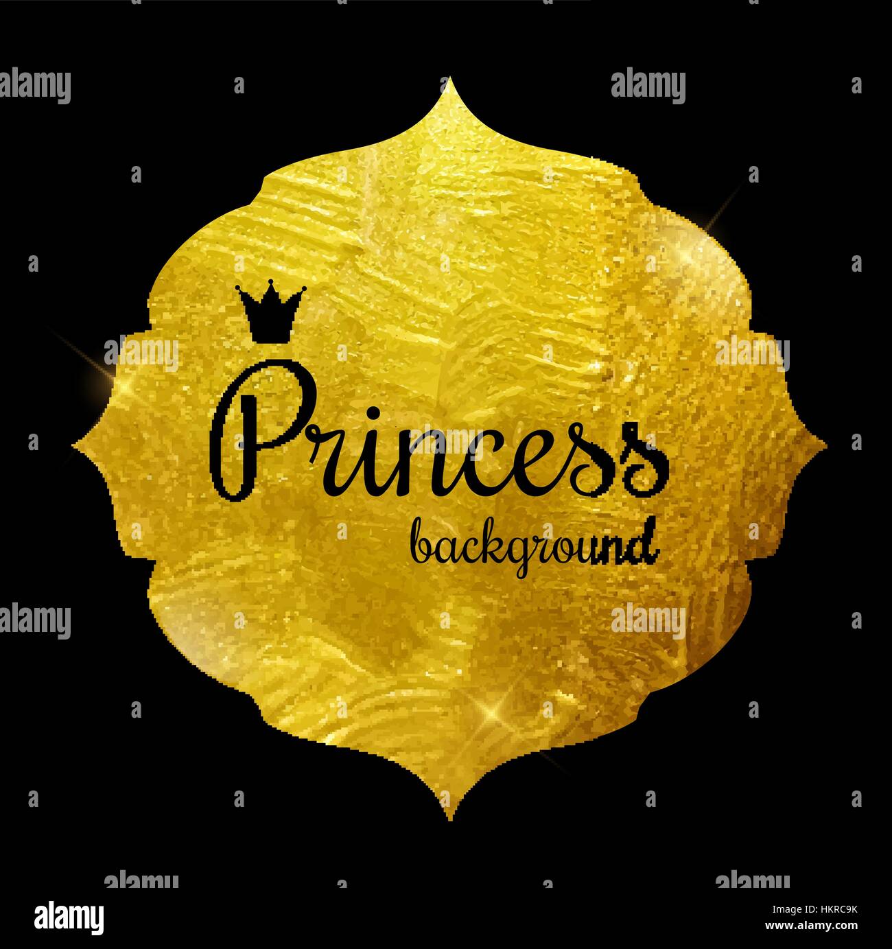 Gold Paint Glittering Textured Princess Crown Frame Vector Illus Stock Vector