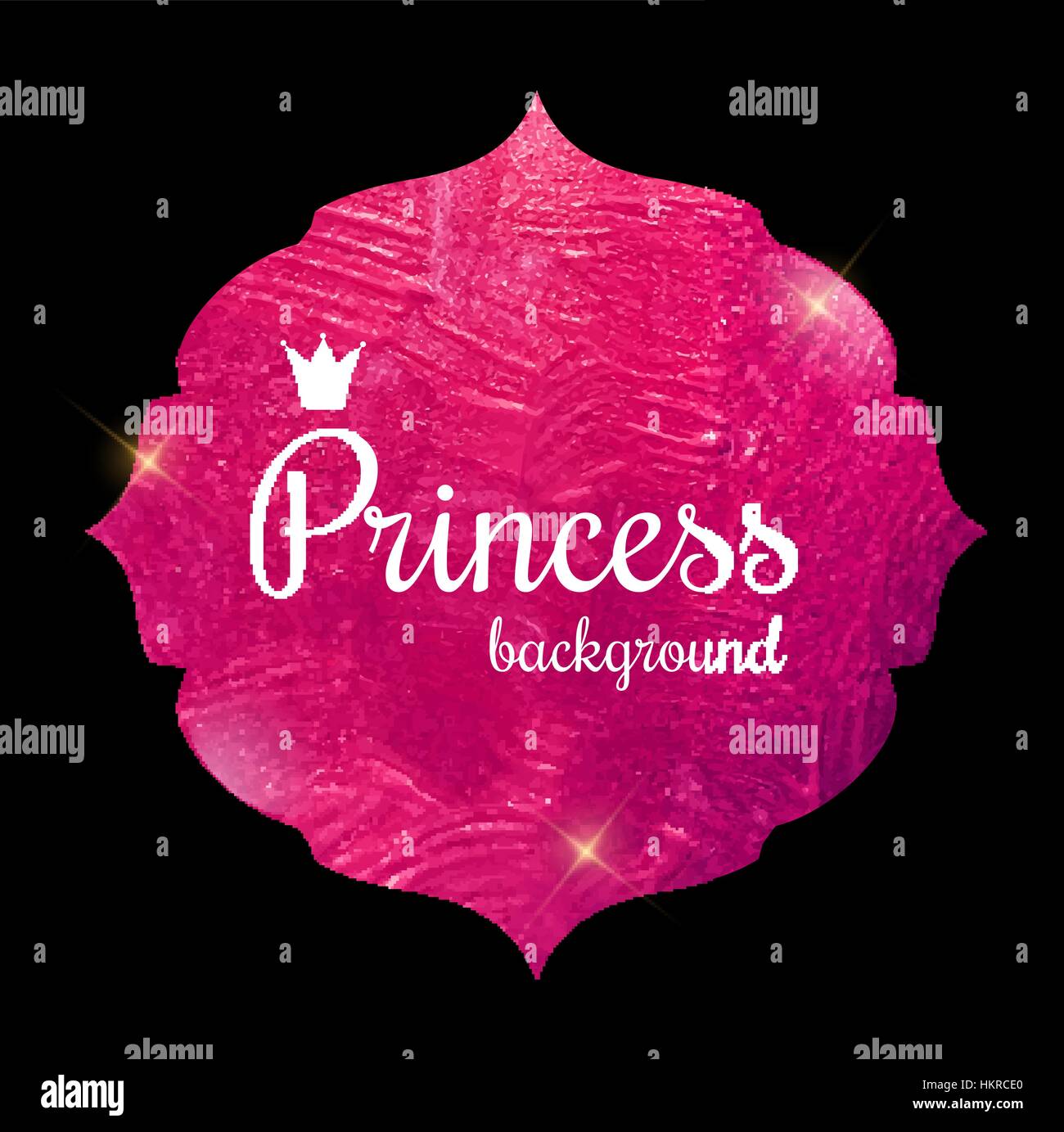 Pink Paint Glittering Textured Princess Crown Frame Vector Illus Stock Vector