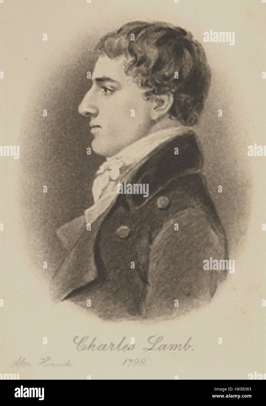 This 19th-century painting of Charles Lamb depicts the English writer in a thoughtful pose, reflecting his literary contributions. Known for his essays and poems, Lamb's image is captured with careful attention to detail in the style of the time. Stock Photo