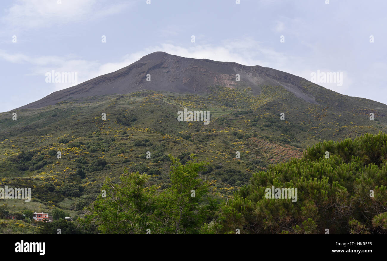 View of the active volcano Stromboli, one of the Aeolian Islands off Sicily Stock Photo