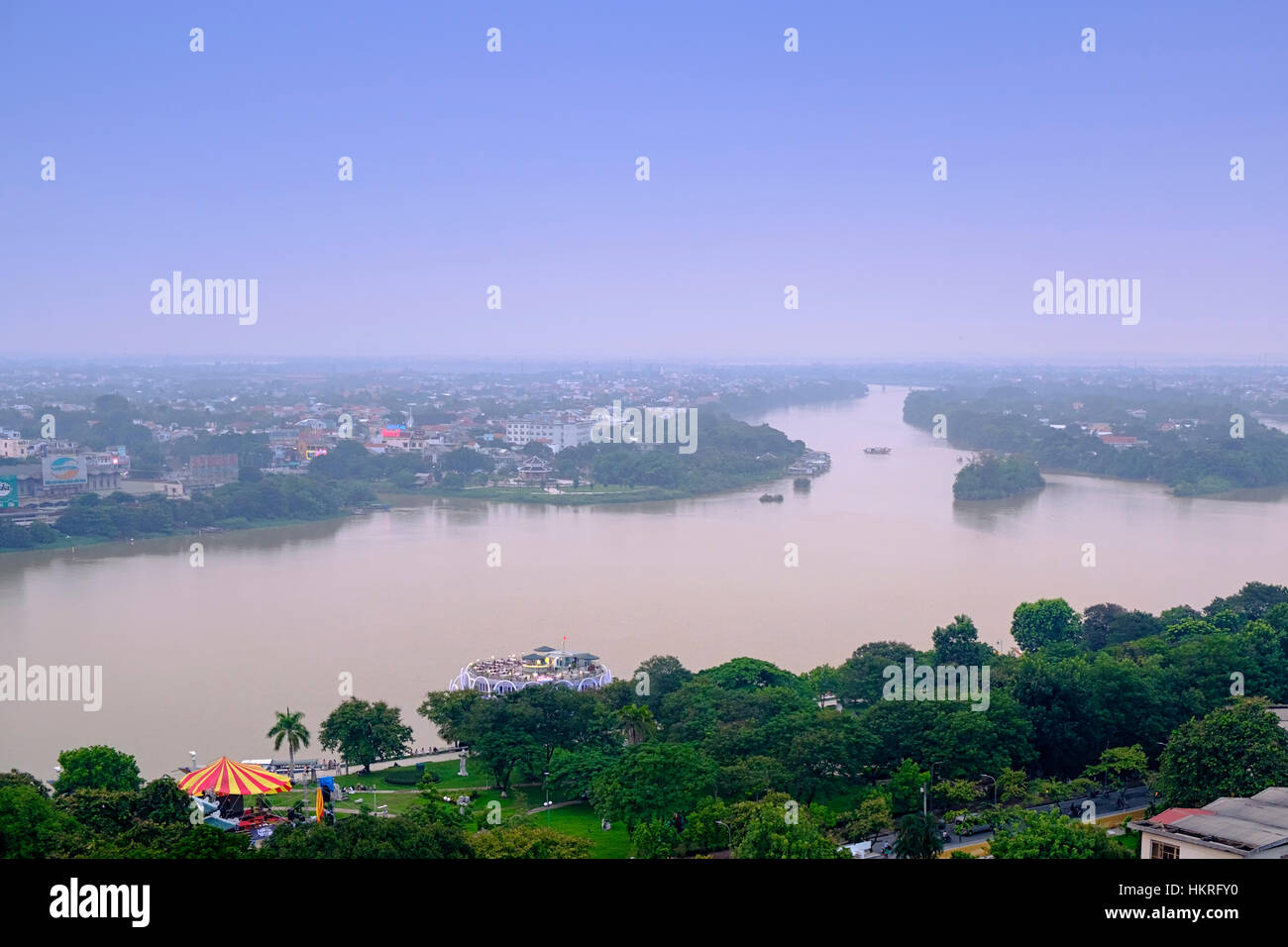 View of the city of Hue and the Perfume River in Vietnam Stock Photo