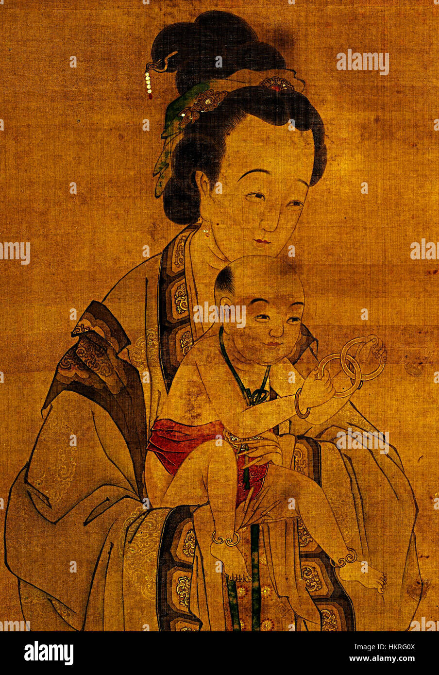 A Chinese painting titled 'Mother Presenting her Prayed-for Child to ...