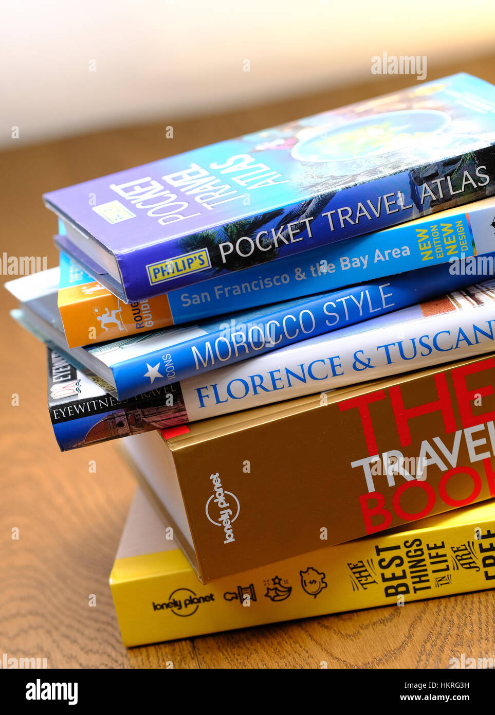Travel Guide Books on a table top Stock Photo Alamy