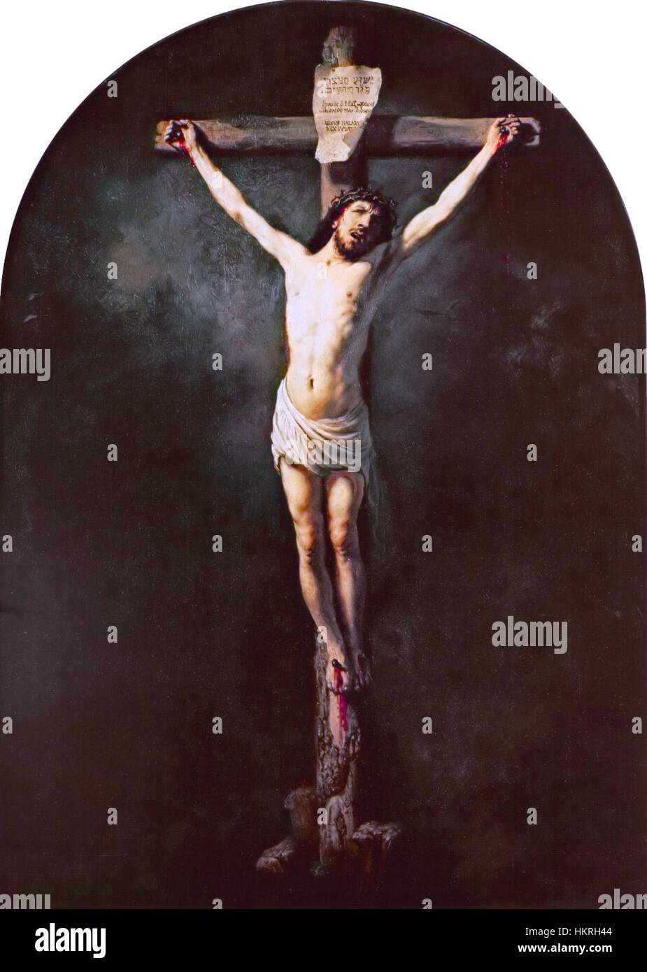 Christ on the cross (1631), by Rembrandt Stock Photo