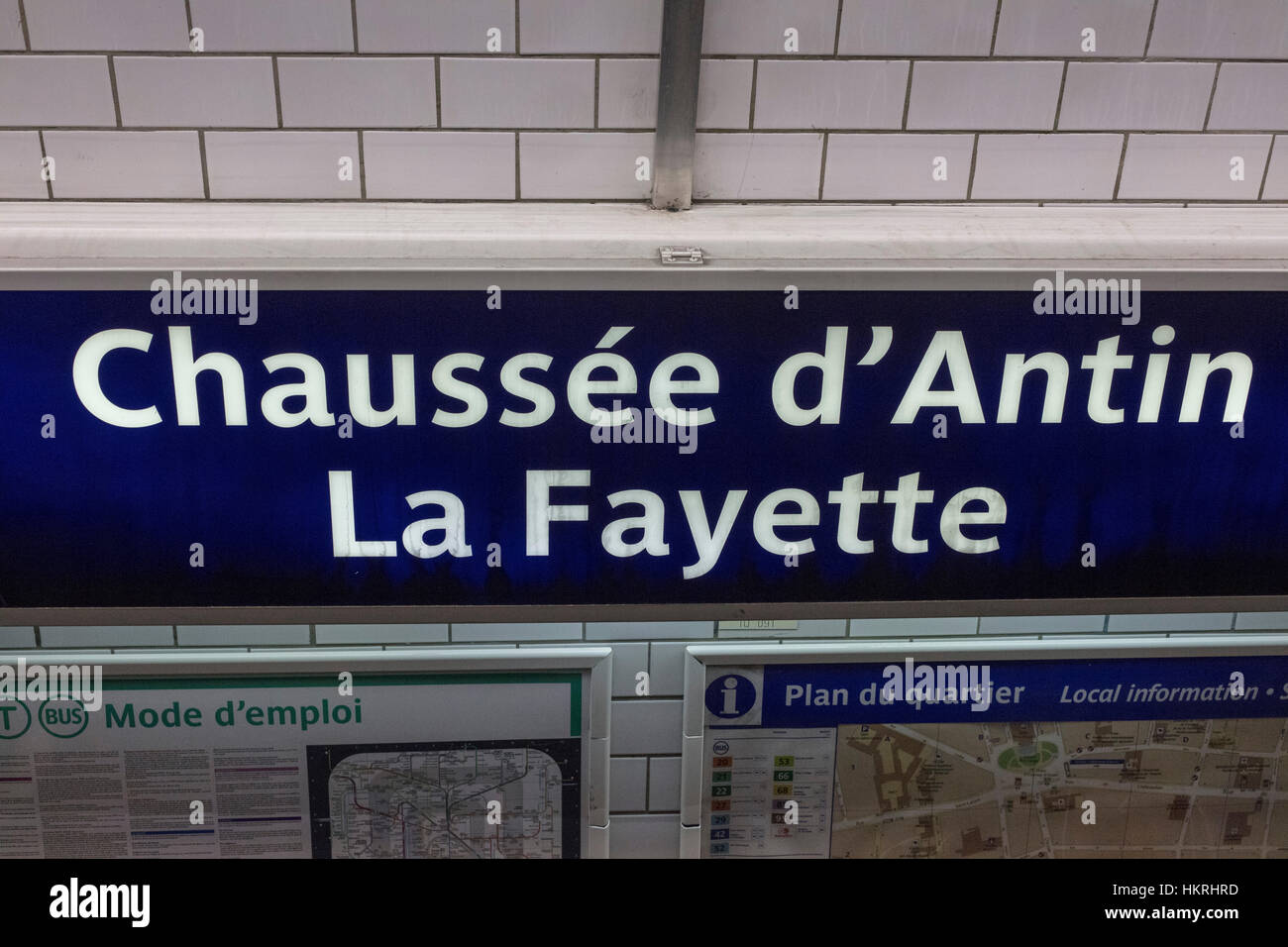 metro sign for Chausee d'Antin La Fayette station, Paris, France Stock Photo