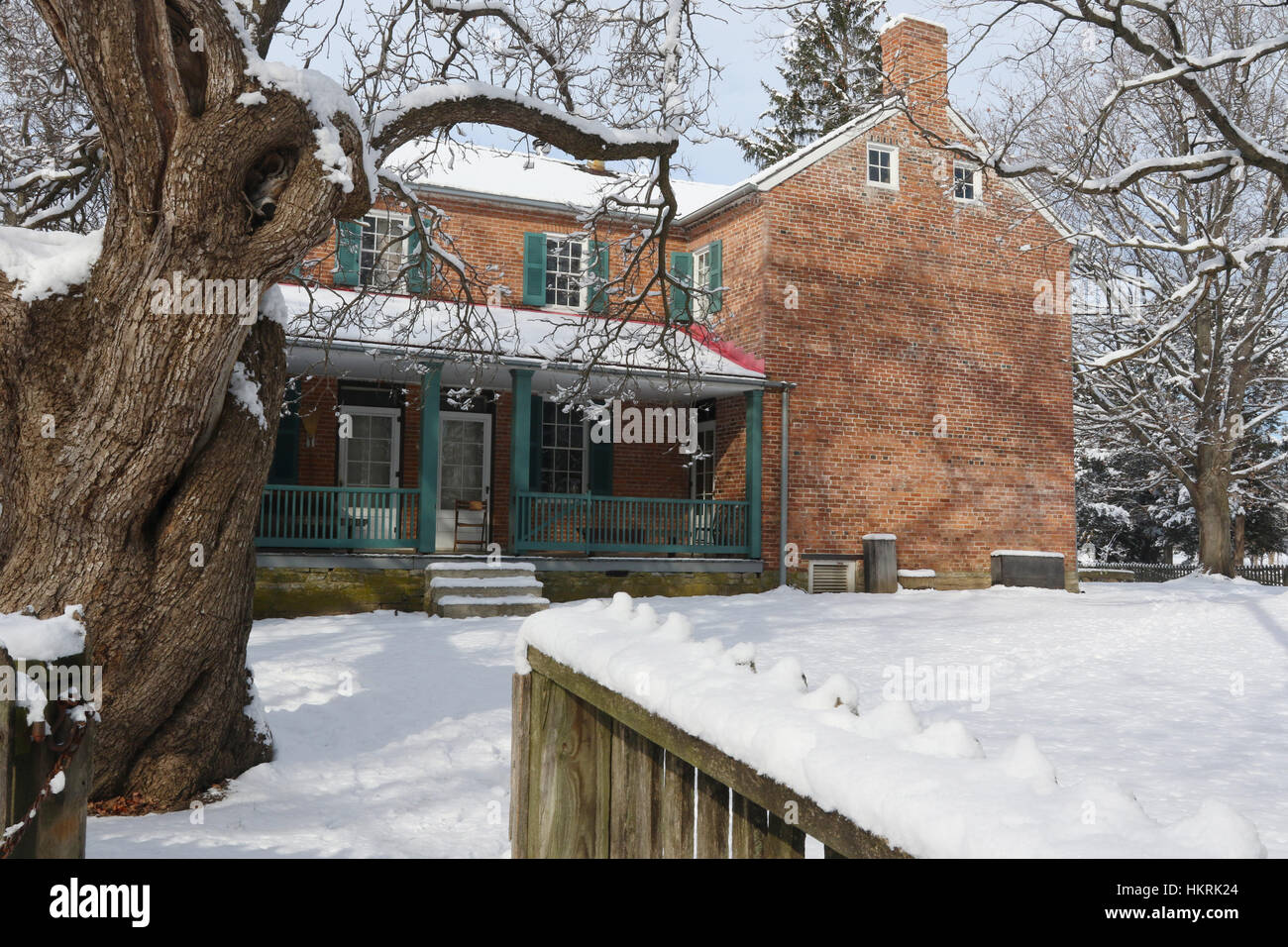 Daniel Arnold House in winter. At Daniel Arnold Historical Farm