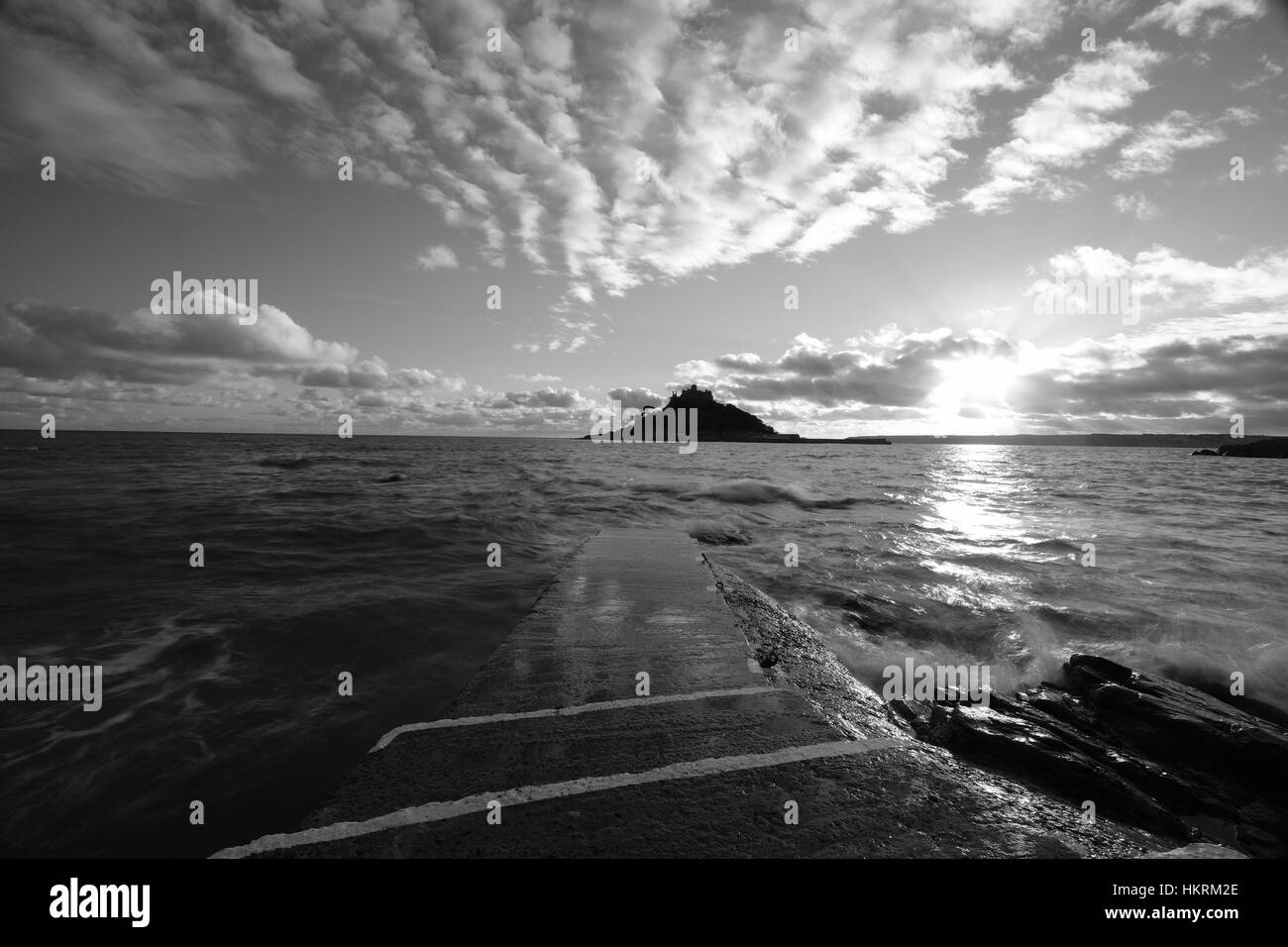 Dramatic sunset St.Michaels Mount b&w Stock Photo Alamy