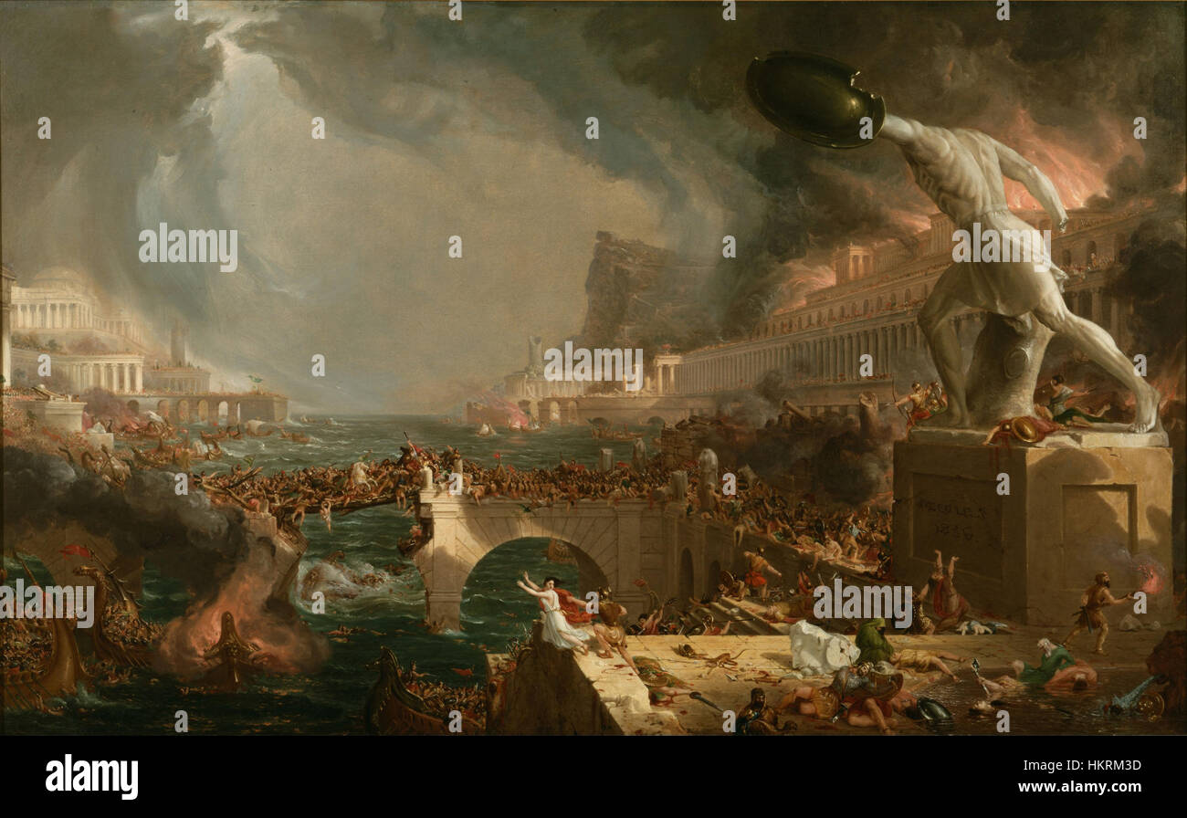 Thomas Cole Ruine Thomas Cole's 1836 painting 'The Course of Empire: Destruction' depicts ...