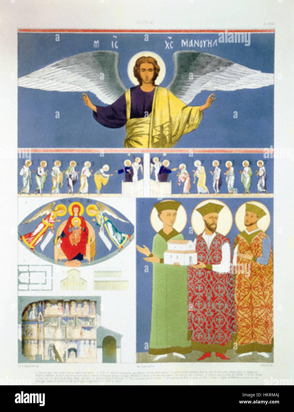Color Lithograph Depicting Fresco Paintings from the Orthodox Church of Nekrssi by Pinque Stock Photo