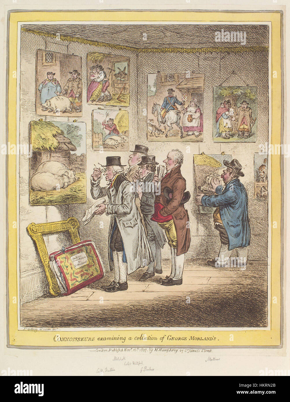 Connoisseurs examining a collection of George Moreland's by James Gillray Stock Photo