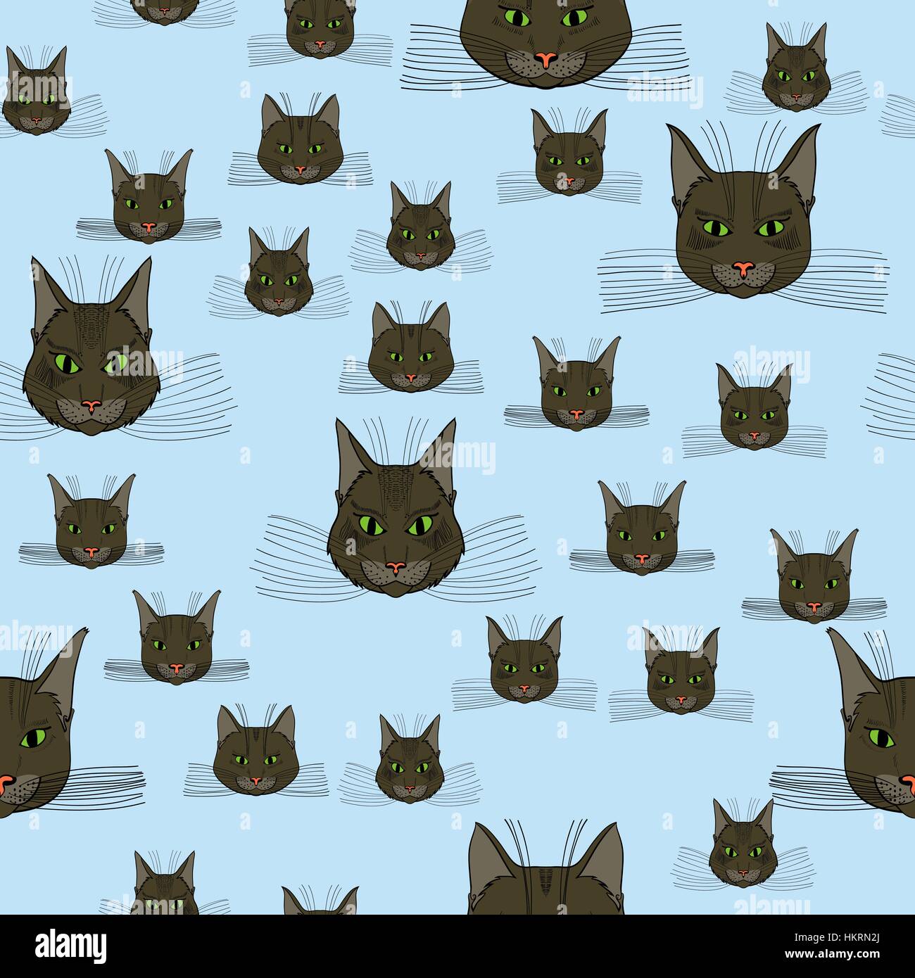 abstract vector doodle cat face seamless pattern Stock Vector Image ...