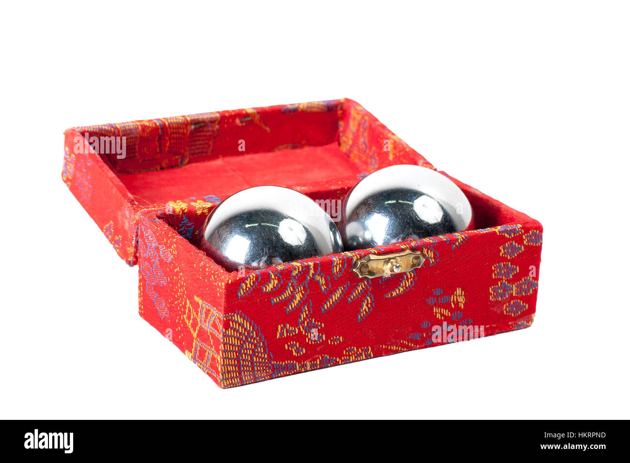 Chinese health balls in box. Isolated on white background Stock Photo