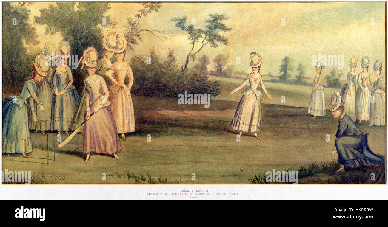 Cricket Match Played by the Countess of Derby and Other Ladies, 1779 Stock Photo