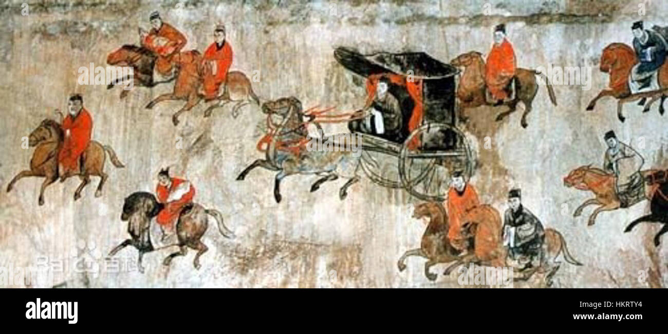 Dahuting Tomb mural, cavalry and chariots, Eastern Han Dynasty Stock Photo
