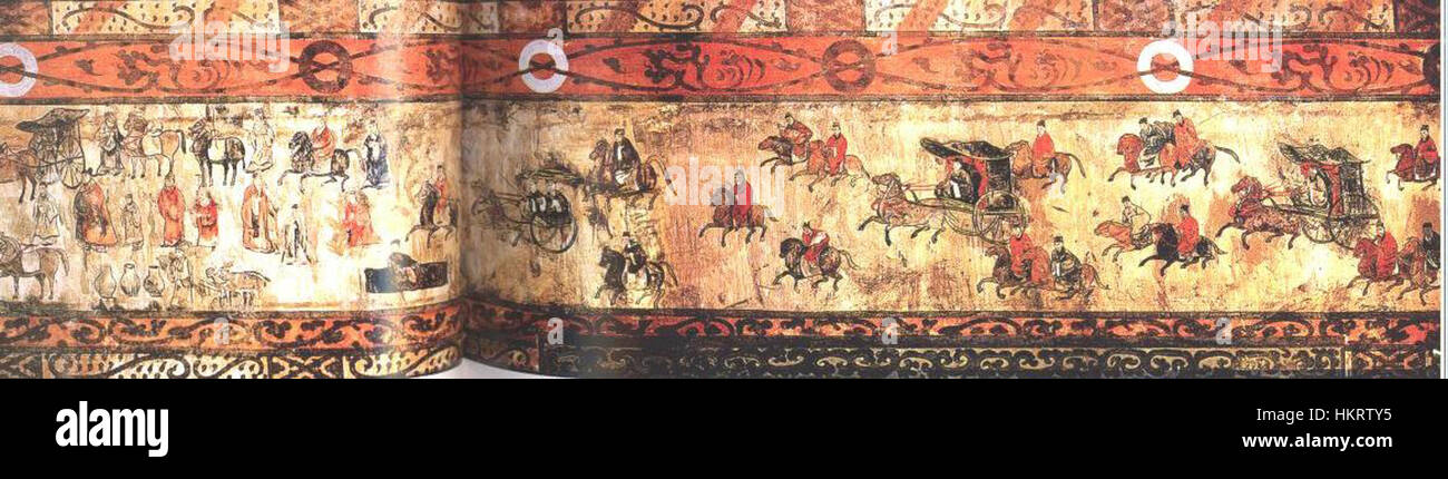 Dahuting tomb mural of chariots and cavalry, Eastern Han Dynasty Stock Photo