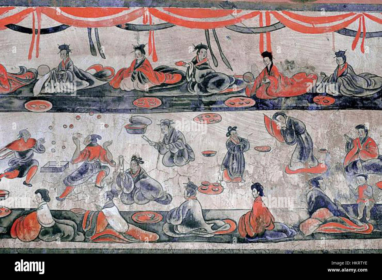 Dahuting tomb banquet scene with jugglers, Eastern Han Dynasty, mural Stock Photo