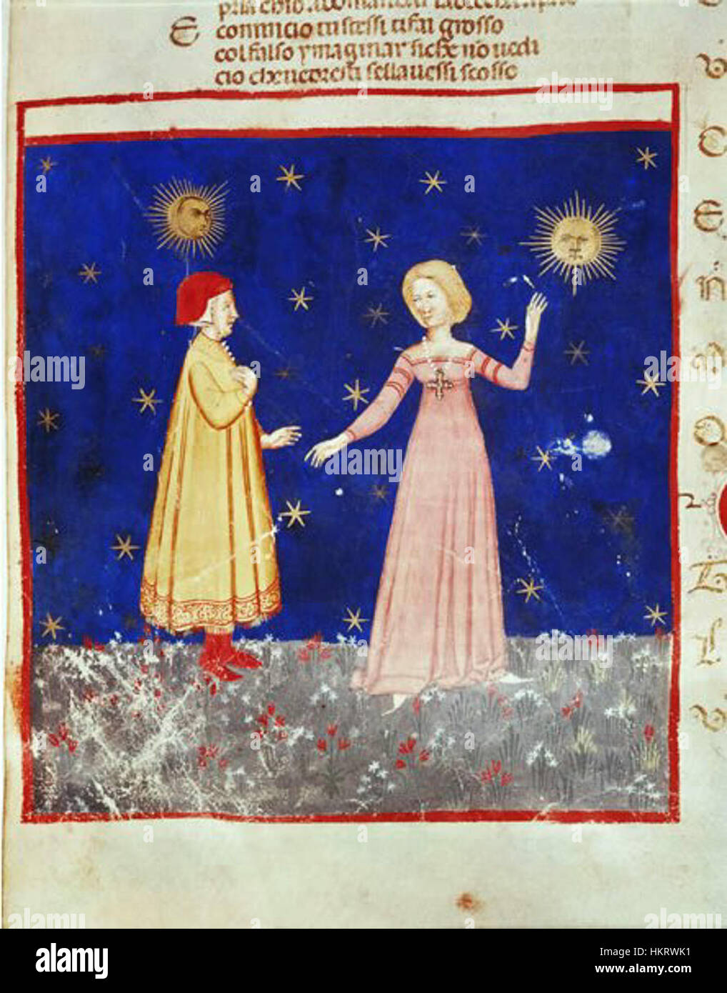 A 14th-century painting of Dante and Beatrice, symbolizing the literary ...