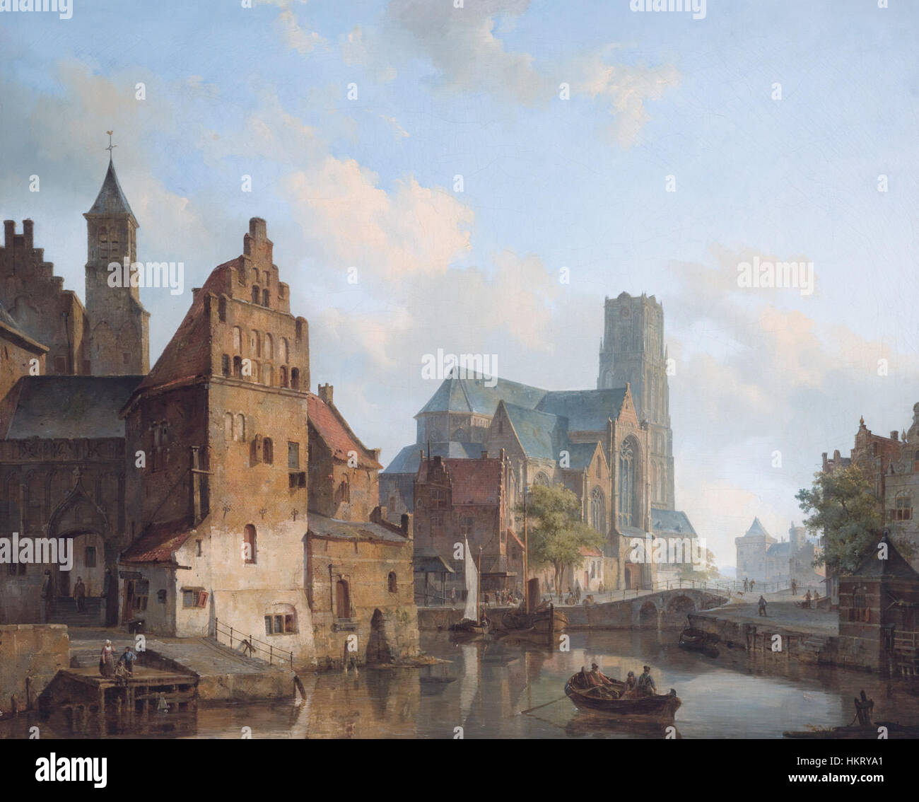 Delftse Vaart and the St Laurens church in Rotterdam, by Cornelis Springer Stock Photo