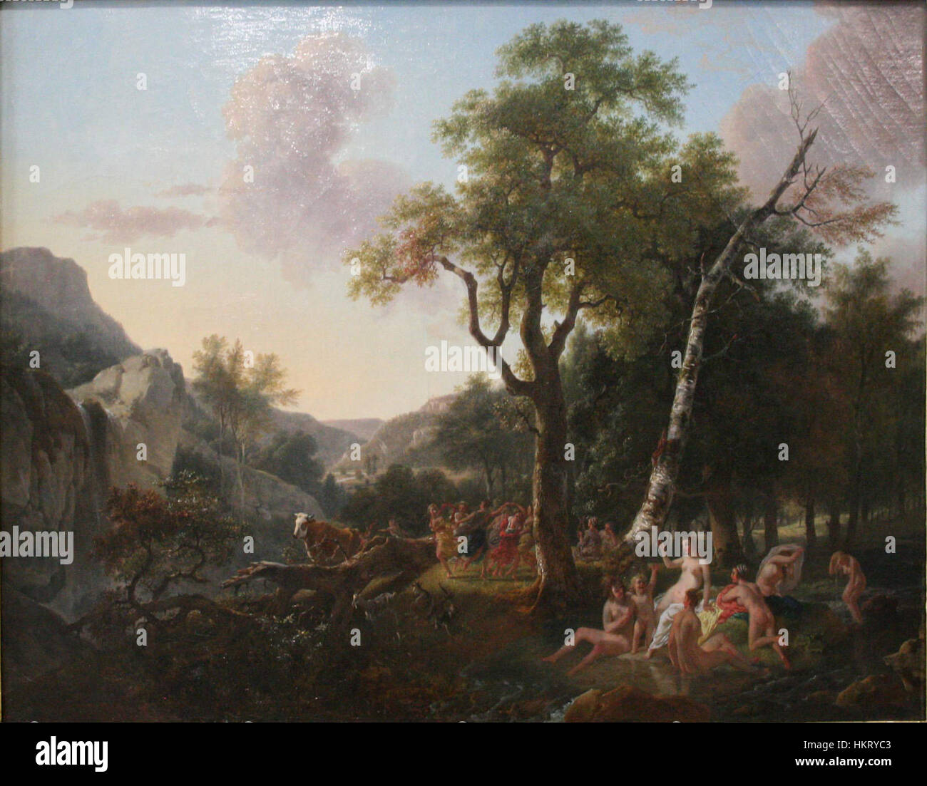 'Demarne-Bacchus' is a painting that depicts the Roman god Bacchus, known for his association with wine and revelry. The artwork conveys Bacchus's joyful and celebratory nature, captured through expressive brushwork and vibrant colors. Stock Photo