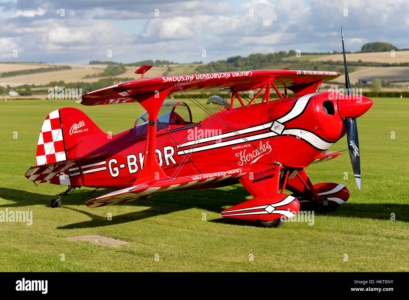 British aerobatic pilot Lauren Richardson's 1982 Pitts S1-S Special, G-BKDR, at  the 2015 Old Sarum Airshow, Wiltshire, United Kingdom. Stock Photo