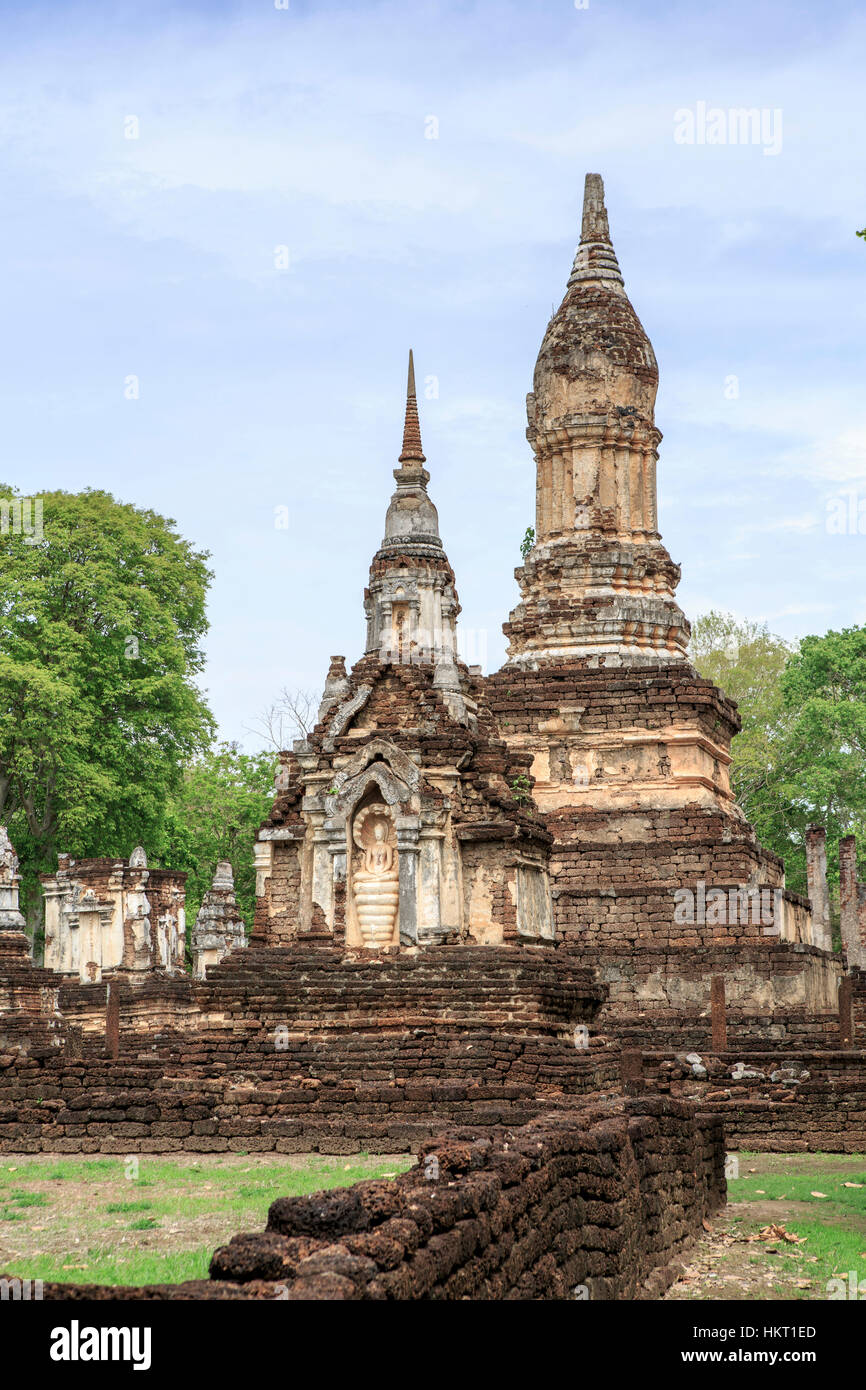 Buddhist temple stupas at Unesco World Heritage listed Si Satchanalai Historical Park in Sukhothai Province, northern Thailand Stock Photo