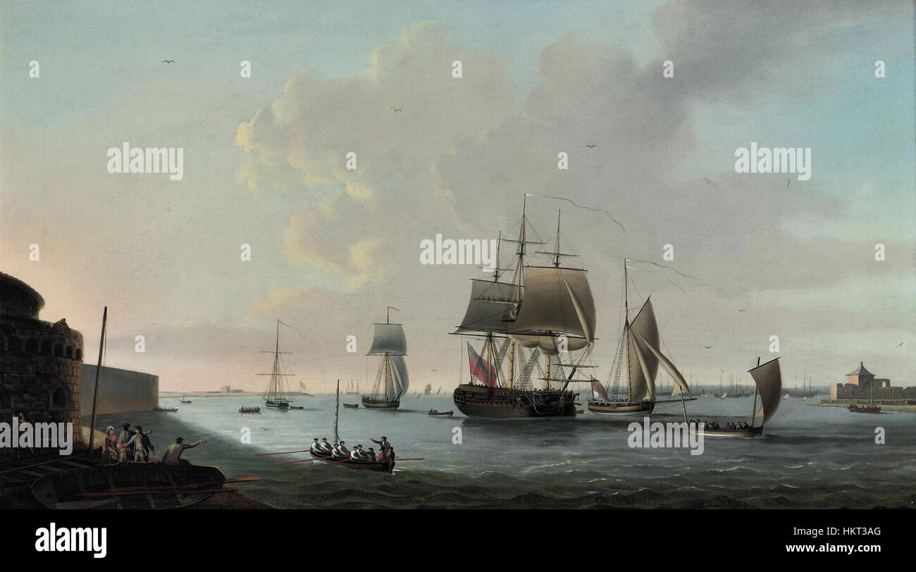 Dominic Serres Painting Depicts An English Frigate Entering Portsmouth dominic-serres-painting-depicts-an-english-frigate-entering-portsmouth