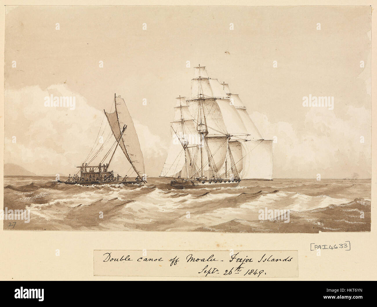 Edward Gennys Fanshawe, Double canoe off Moalu, Feejee Islands, Septr 26th 1849 (Fiji) Stock Photo