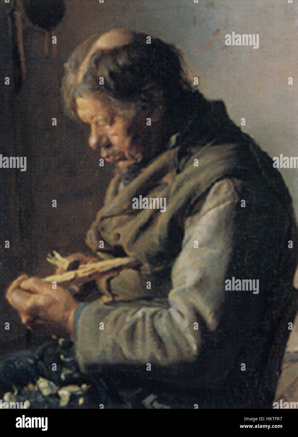 Fisker Lars Gaihede snitter en pind (Anna Ancher) Stock Photo