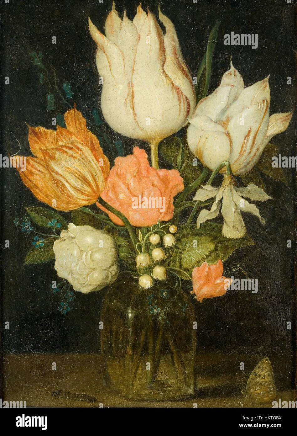 Flowers in a square glass by Ambrosius Bosschaert the Elder Stock Photo