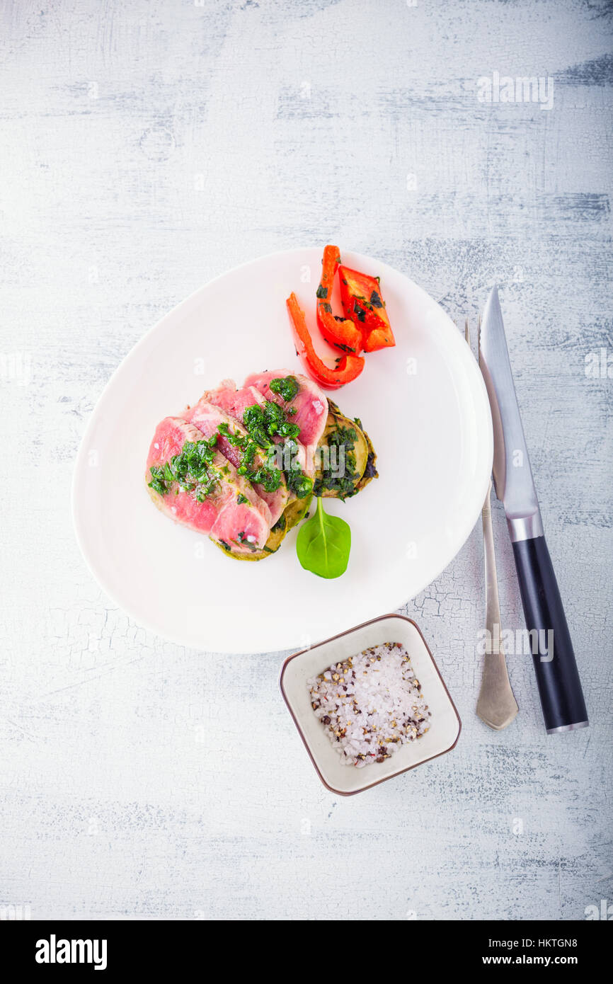A plate of sliced roast beef Stock Photo