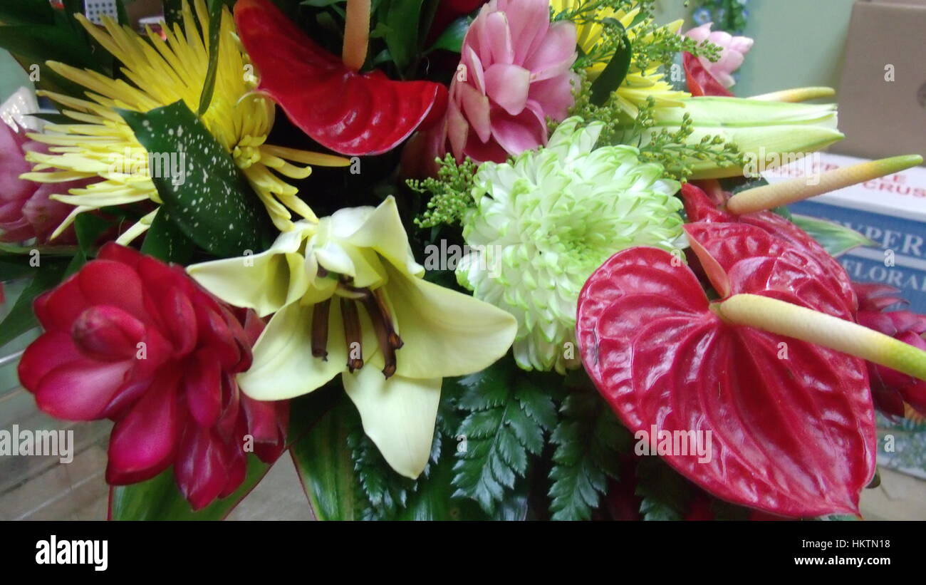 Pink, White and Yellow Flowers Arrangement Stock Photo Alamy
