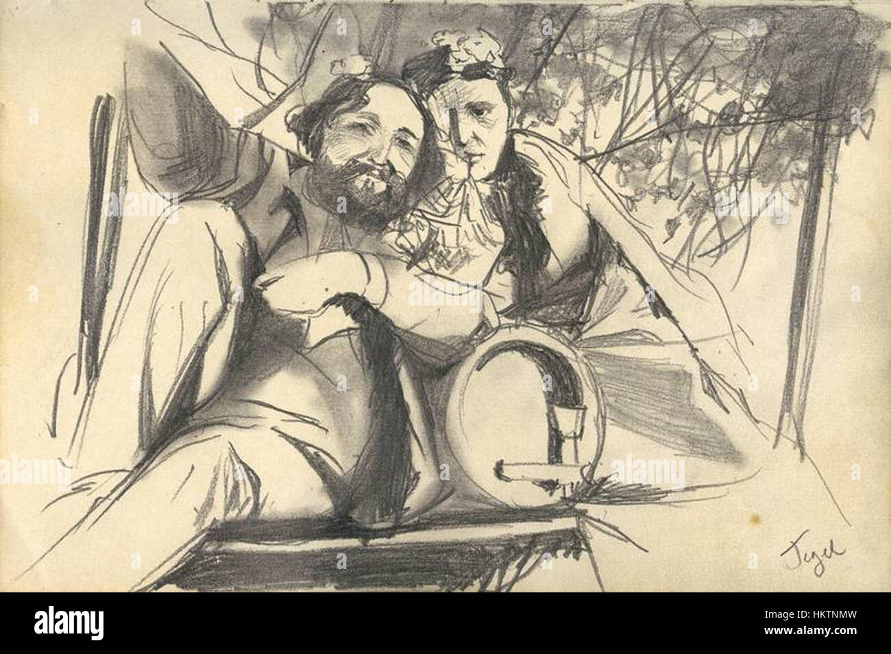 Franz Skarbina Mann und Frau (Tegel) aus Skizzenbuch 1875 Stock Photo