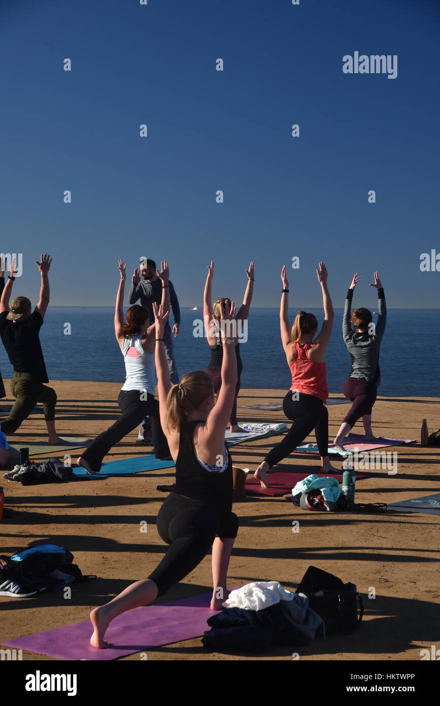 San Diego, California. 29th January, 2017. One of numerous yoga classes