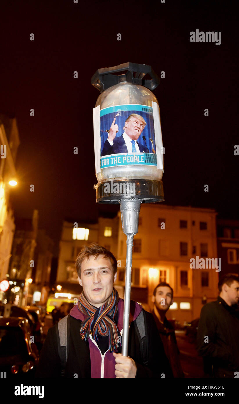 Brighton, UK. 30th Jan, 2017. Thousands of people take part in an Anti-Trump Protest in Brighton tonight . The protest is against American President Donald Trump's executive order to ban people from seven mainly Muslim countries including Iraq, Iran and Somalia from entering the USA for ninety days Credit: Simon Dack/Alamy Live News Stock Photo