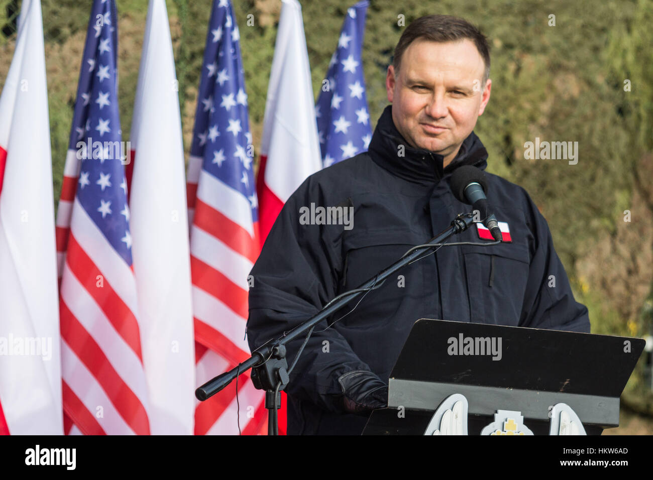 Zagan, Poland. 30th Jan, 2017 President of Poland Andrzej Duda on Polish and U.S. exercise on training fields Credit: Krzysztof Kaniewski/Alamy Live News Stock Photo