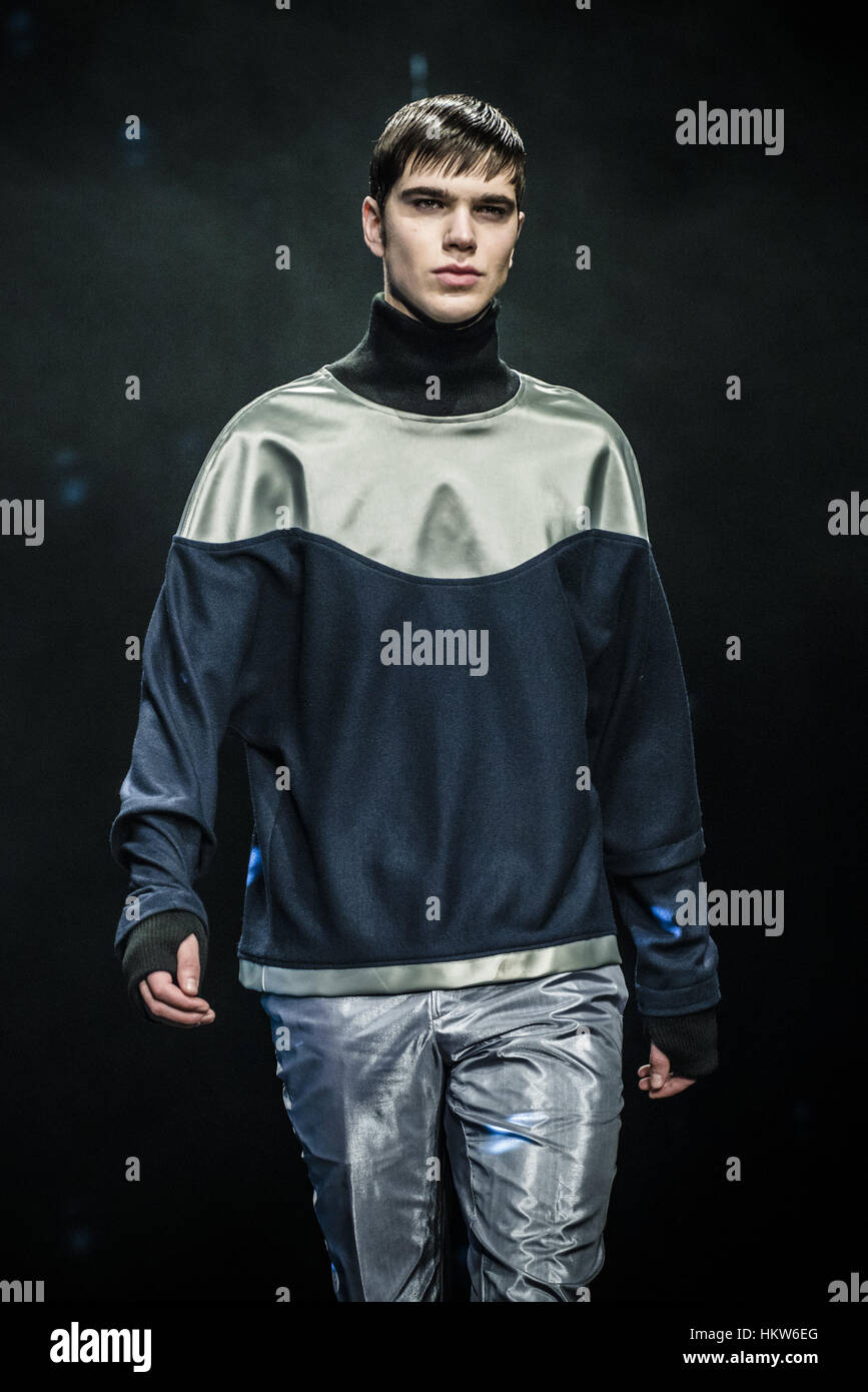 Barcelona, Catalonia, Spain. 30th Jan, 2017. A model walks the runway at the Miquel Suay fashion show presenting the new '23Â° 51' 19''' collection during 080 Barcelona Fashion Week Credit: Matthias Oesterle/ZUMA Wire/Alamy Live News Stock Photo