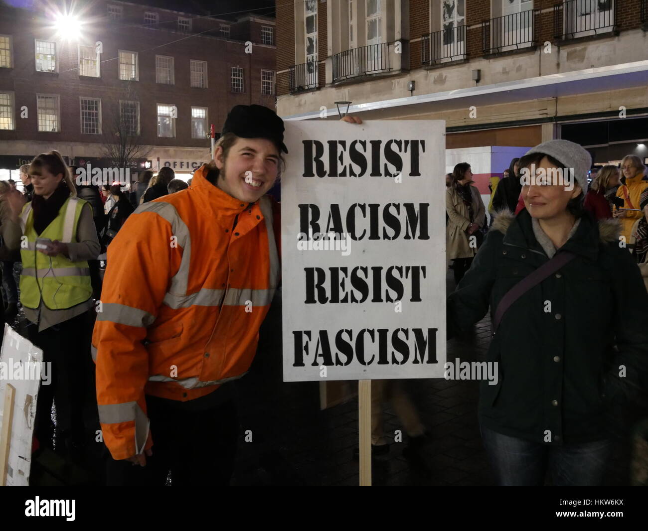 Exeter, UK. 30th Jan, 2017. Demonstration against Trump closure of US borders to Muslim-majority countries in Bedford, Exeter, UK Credit: Anthony Collins/Alamy Live News Stock Photo