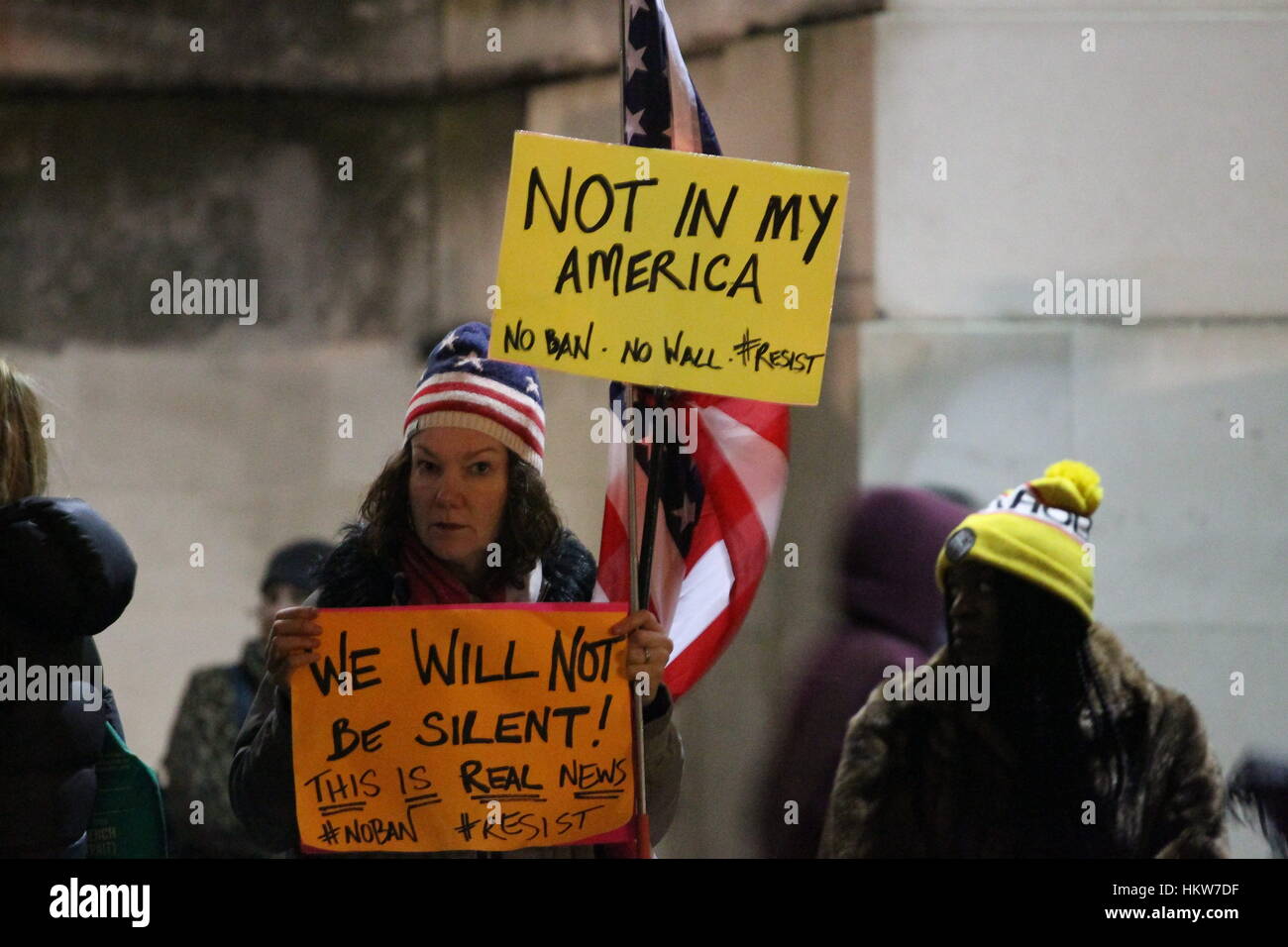 Bristol, UK. 30th January, 2017. Demonstration against American President Donald Trump's stance on immigration to the US. Credit: Daniel Crawford/Alamy Live News Stock Photo