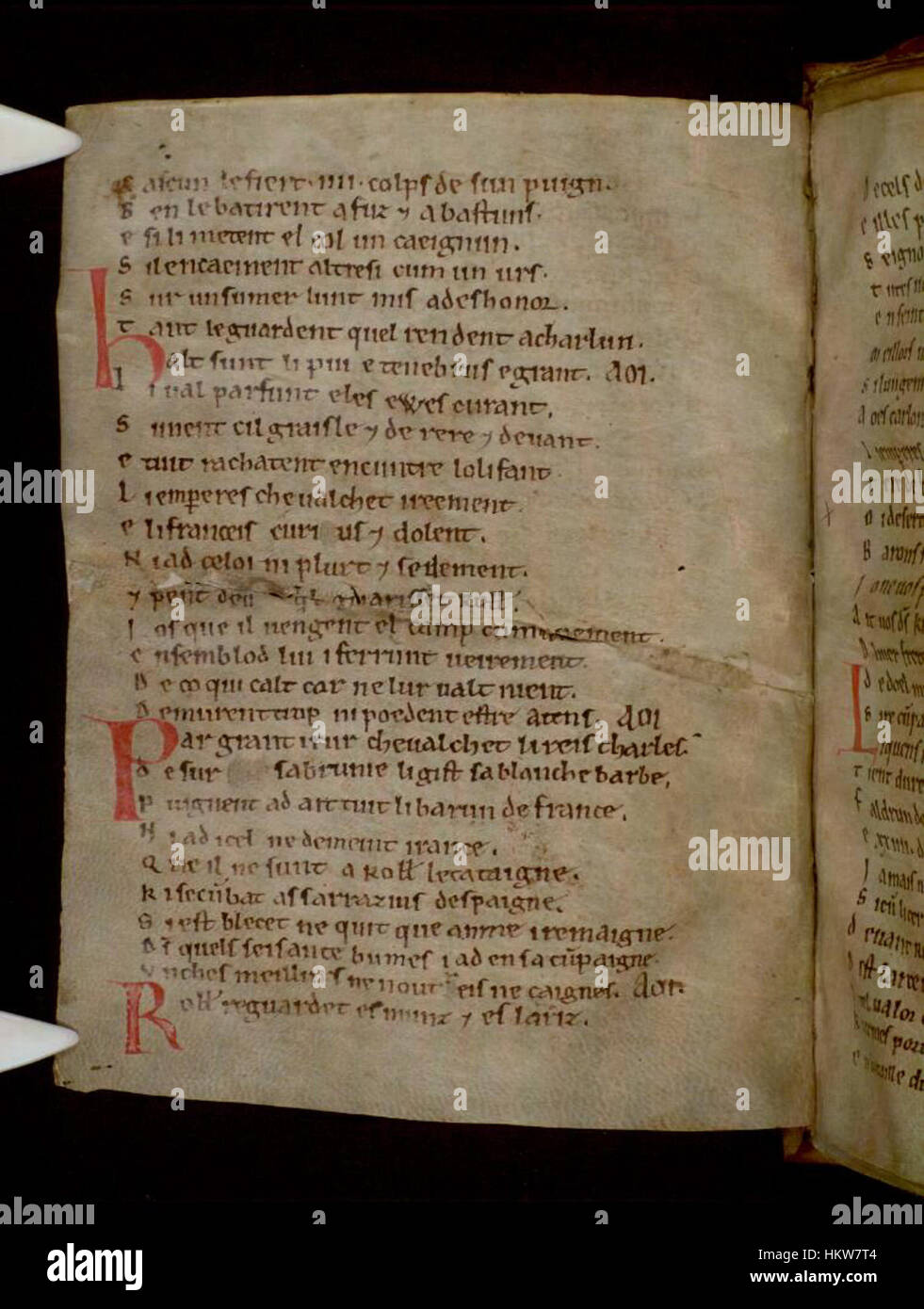 A page from the medieval manuscript La Chanson de Roland, held in the ...