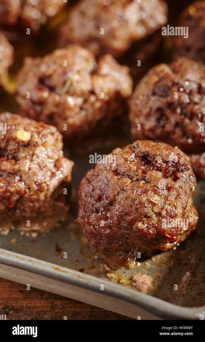baked, seasoned, beef meatballs Stock Photo Alamy