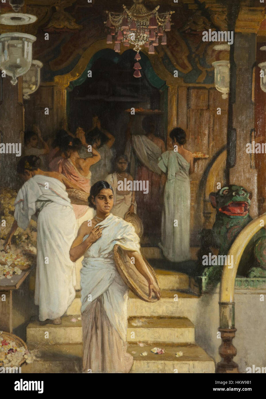 This artwork by Friedrich Woldemar depicts an Indian temple, showcasing Woldemar's skill in portraying architecture and cultural scenes. The painting captures the intricate details and grandeur of the temple, highlighting the artist’s ability to render the structure with a sense of historical and cultural depth. Stock Photo